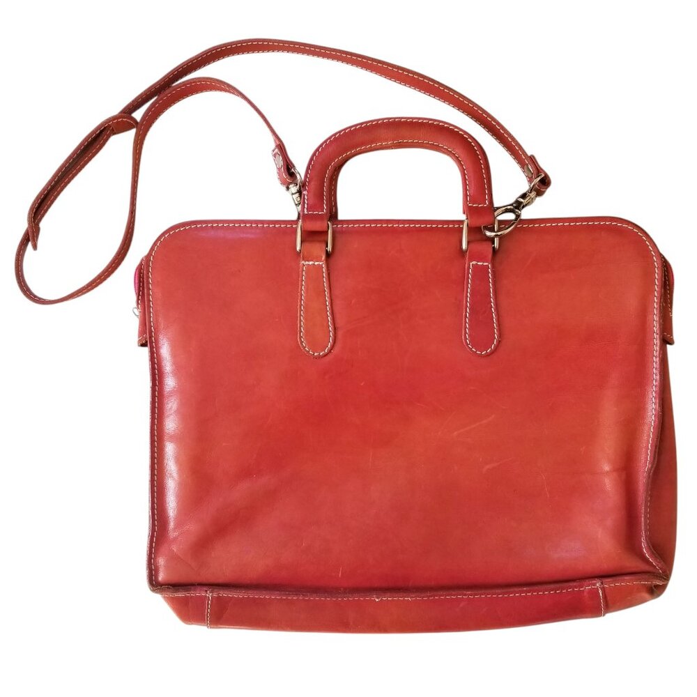 I Medici Leather Briefcase & Laptop Bag Rare Red Italian Leather Bag w/ Strap - Picture 12 of 12